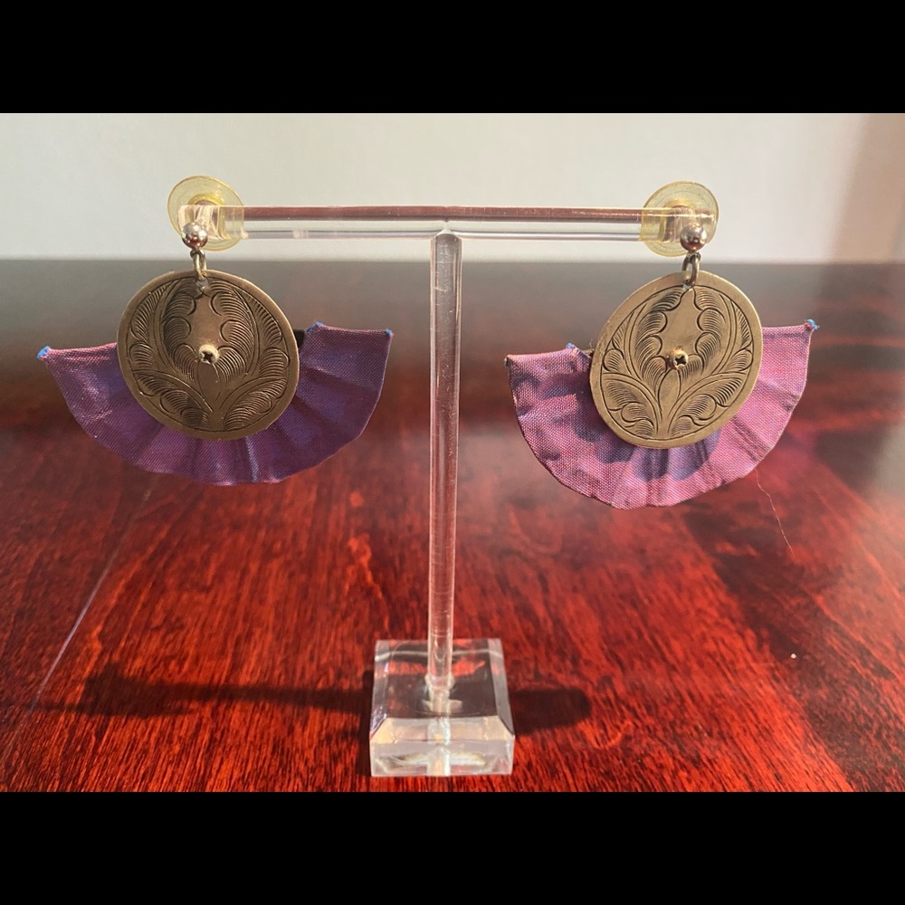 Boho Etched Metal, Organza Earrings